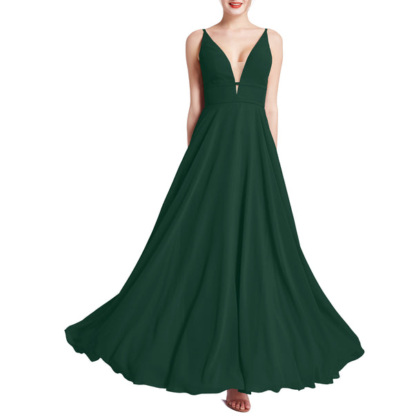 MACloth Women Plunge V Neck Long Elegant Wedding Party Bridesmaid Dresses