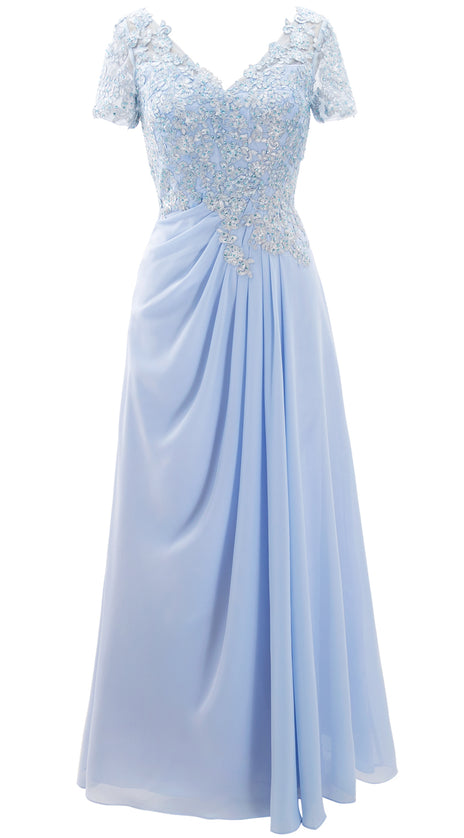 MACloth Women Mother of the Bride Dresses Short Sleeve Lace Wedding Evening Gown