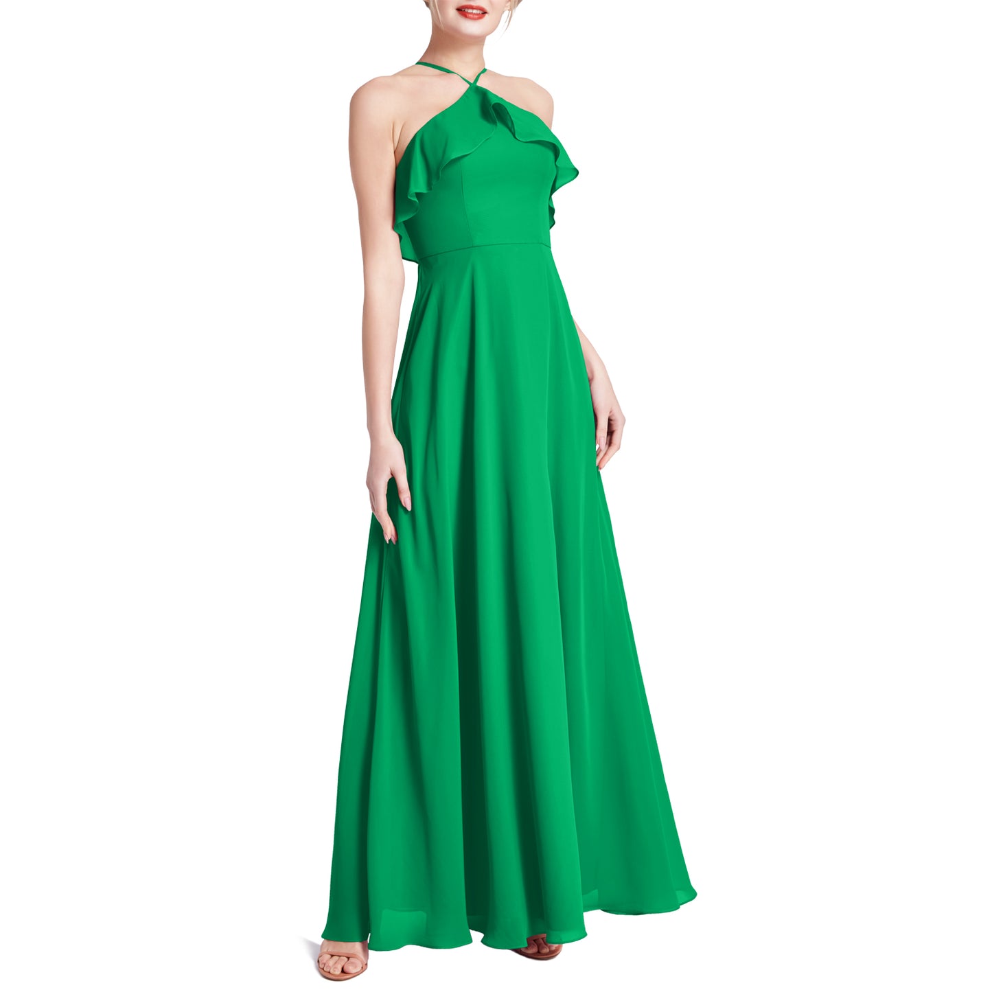 MACloth Women Ruffle Overlay Maxi Wedding Party Bridesmaid Dresses Evening Gown
