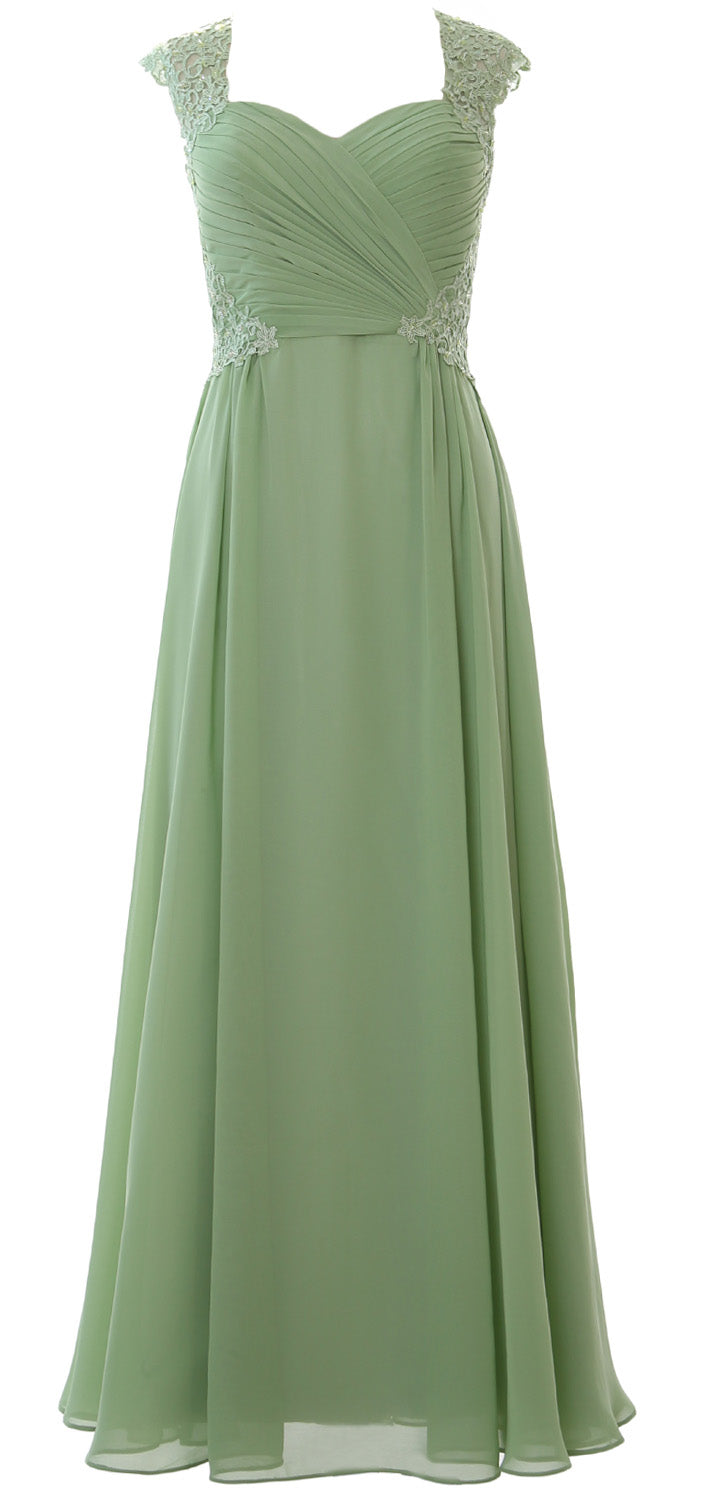 MACloth Women Long Maxi Bridesmaid Dresses Cap Sleeve Lace Evening Gown