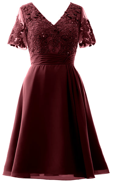 MACloth Women Knee Length Mother of Bride Dresses Short Sleeves Wedding