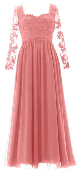 MACloth Women Mother of the Bride Dresses Lace Formal Evening Gown with Sleeves