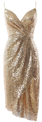MACloth Women Midi Bridesmaid Dresses Sequin V Neck Wedding Party Formal Gown
