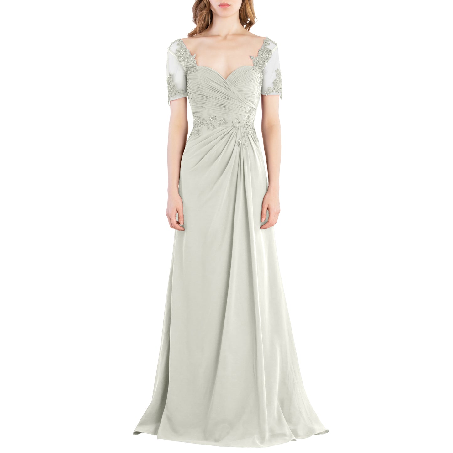 MACloth Women Vintage Short Sleeves Long Wedding Mother Bride Bridesmaid Dresses