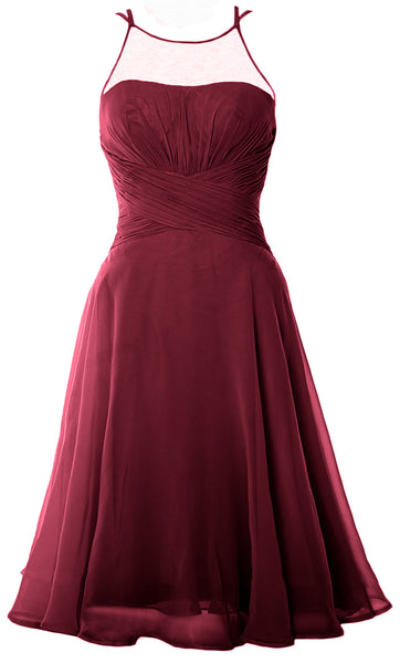 MACloth Elegant Illusion Short Cocktail Dress Chiffon Wedding Party Formal Gown
