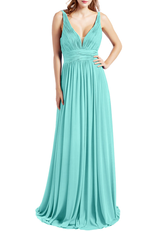 MACloth Vestido de noche formal con escote en V sin mangas para mujer, vestidos de fiesta para bodas en la playa