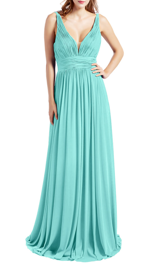 MACloth Women Sleeveless V Neck Formal Evening Gown Prom Dresses Beach Wedding