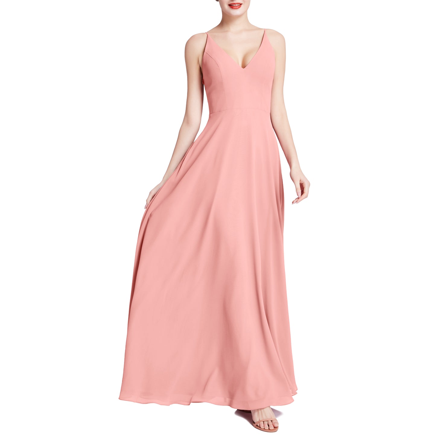 MACloth Mujeres Cuello en V Maxi Boda Fiesta Dama de Honor Vestidos Vestido de Noche