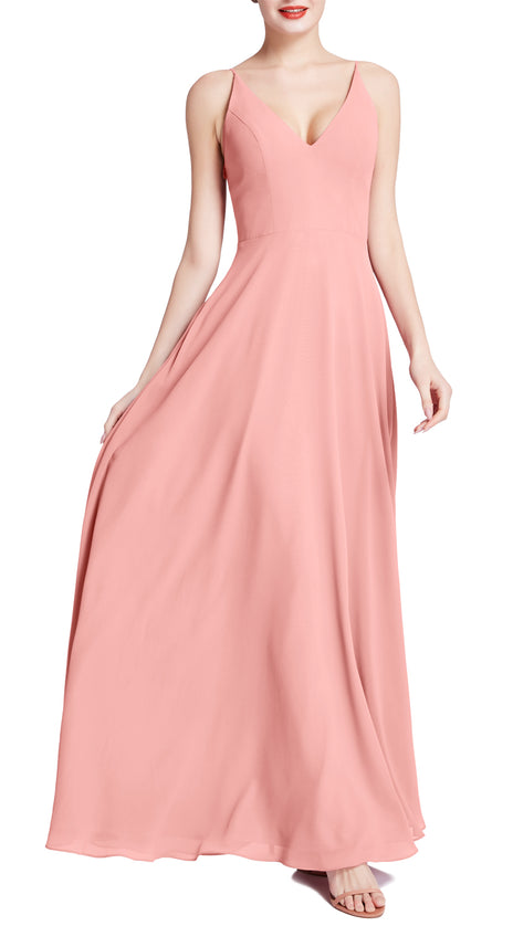 MACloth Women V Neck Maxi Wedding Party Bridesmaid Dresses Evening Gown