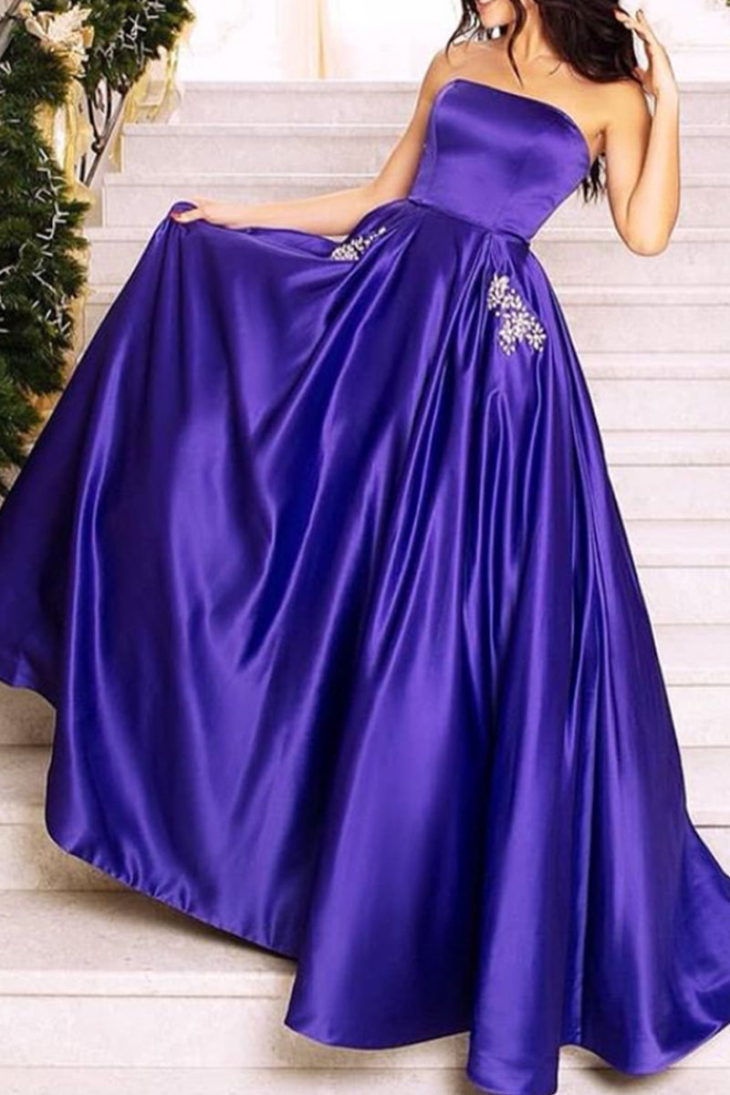 MACloth Trägerloses Ballkleid Langes Ballkleid Champagner Formales Abendkleid