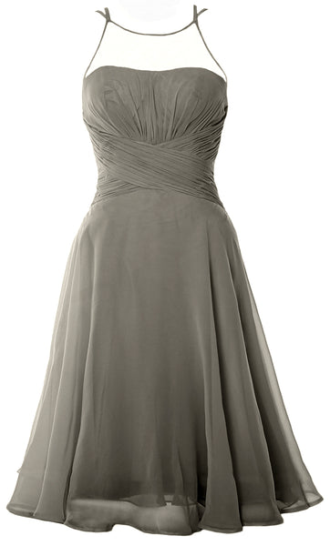 MACloth Elegant Illusion Short Cocktail Dress Chiffon Wedding Party Formal Gown