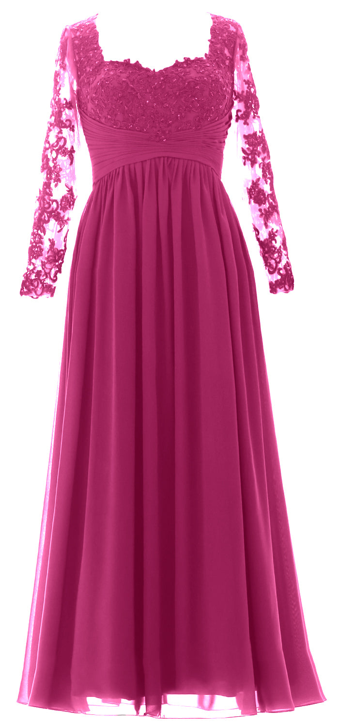 MACloth Damen Kleider für die Brautmutter, Spitze, formelles Abendkleid mit Ärmeln