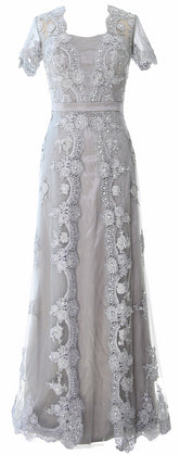 MACloth Women Mother of the Bride Dresses Short Sleeves Lace Formal Evening Gown