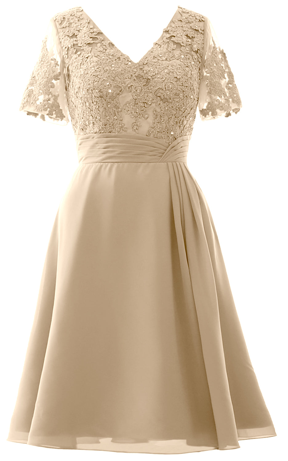 MACloth Frauen Knielange Mutter der Braut Kleider Kurze Ärmel Hochzeit