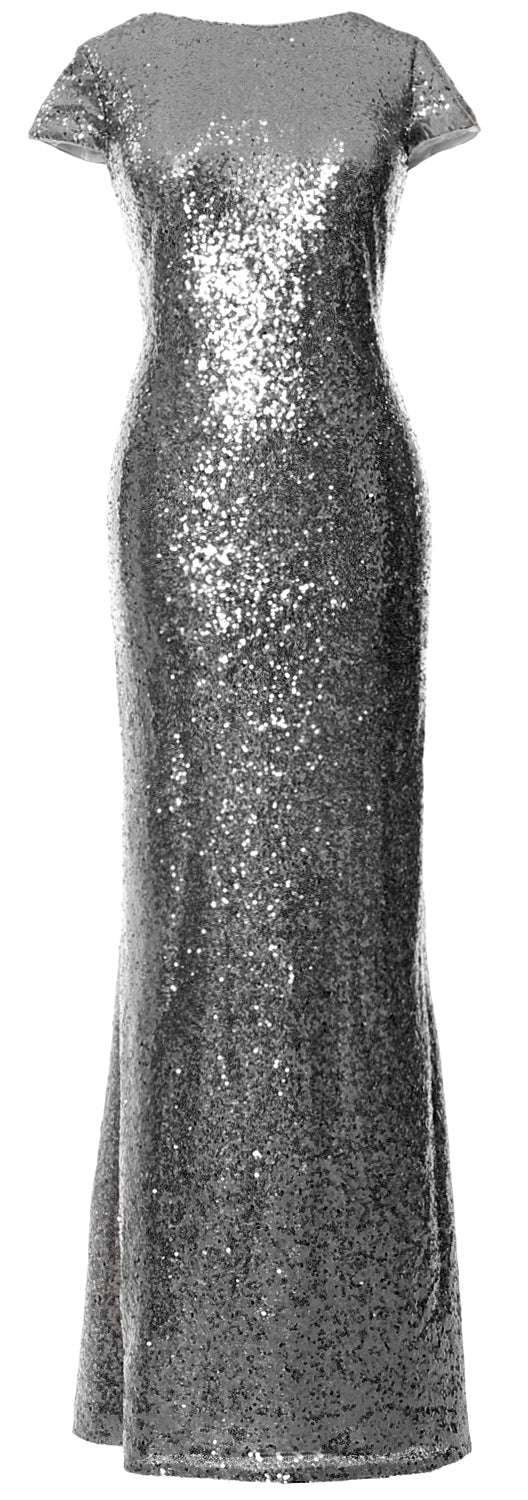 MACloth Damen Maxi-Kleid mit Pailletten für Brautjungfern, Flügelärmel, Hochzeit, offener Rücken