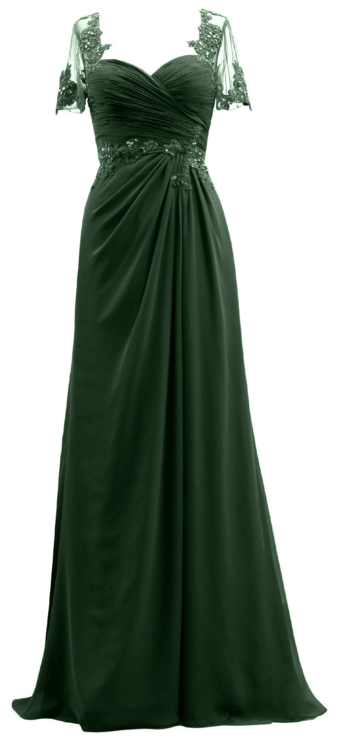 MACloth Damen Kurze Ärmel Spitze Formelles Abendkleid Maxikleid für die Brautmutter