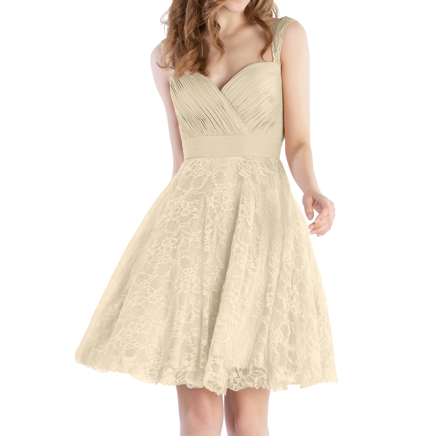 MACloth Women Sweetheart Pleated Lace Short Wedding Party Bridesmaid Dresses LBD