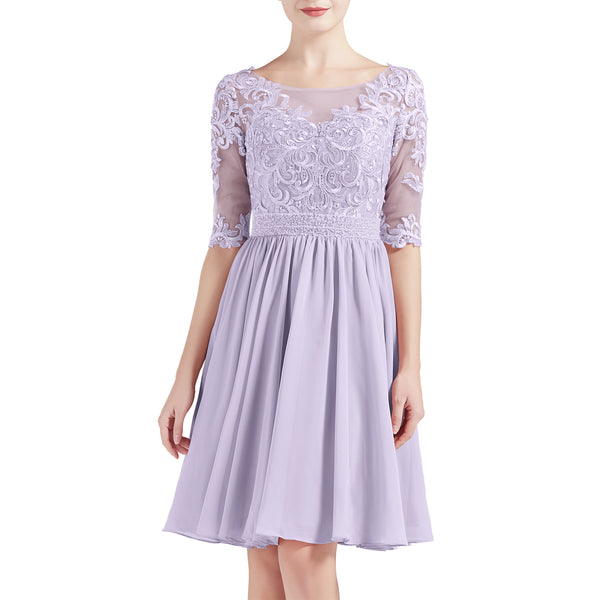 MACloth Women Half Sleeves Short Lace Beading Boat Neckline Mother of Bride Dresses Wedding Bridal Party