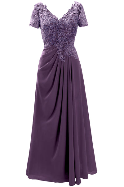 MACloth Women Mother of the Bride Dresses Short Sleeve Lace Wedding Evening Gown