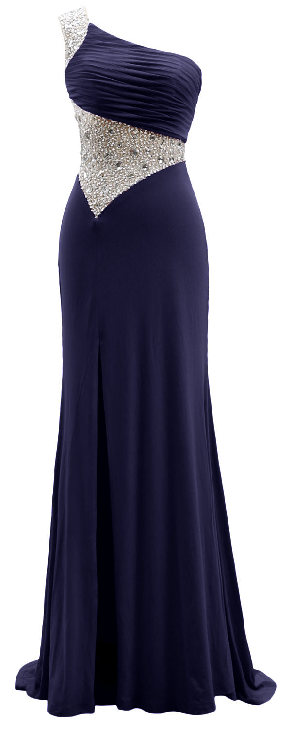 MACloth One Shoulder Prom Dresses with Split Mermaid Jersey Evening Formal Gown