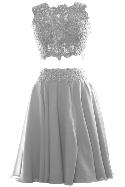 MACloth Women Two Piece Lace Chiffon Short Prom Dress Cocktail Party Formal Gown