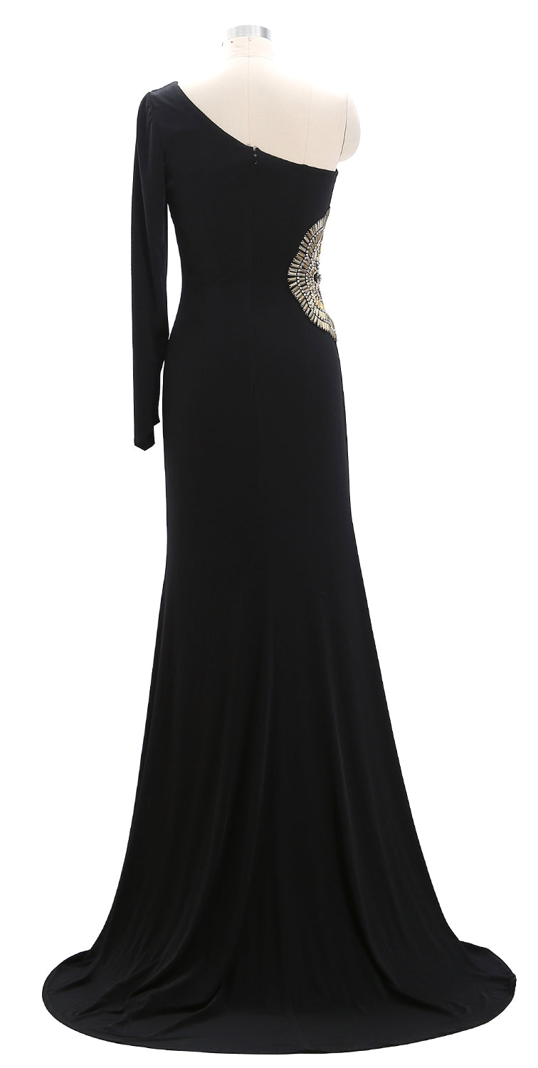 MACloth Women One Shoulder Long Prom Dress Sheath Jersey Forma Evening Gown