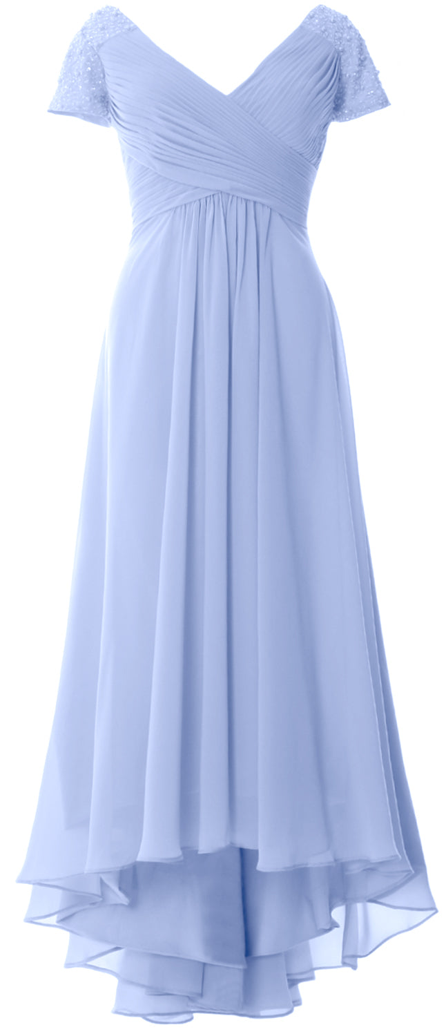 MACloth Mujeres Manga Corta Cuello En V Hi Lo Madre De La Novia Vestidos De Novio Vestido De Noche