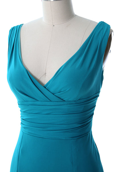 MACloth Long Mermaid Jersey Prom Dresses V-Neck Sleeveless Evening Party Gown