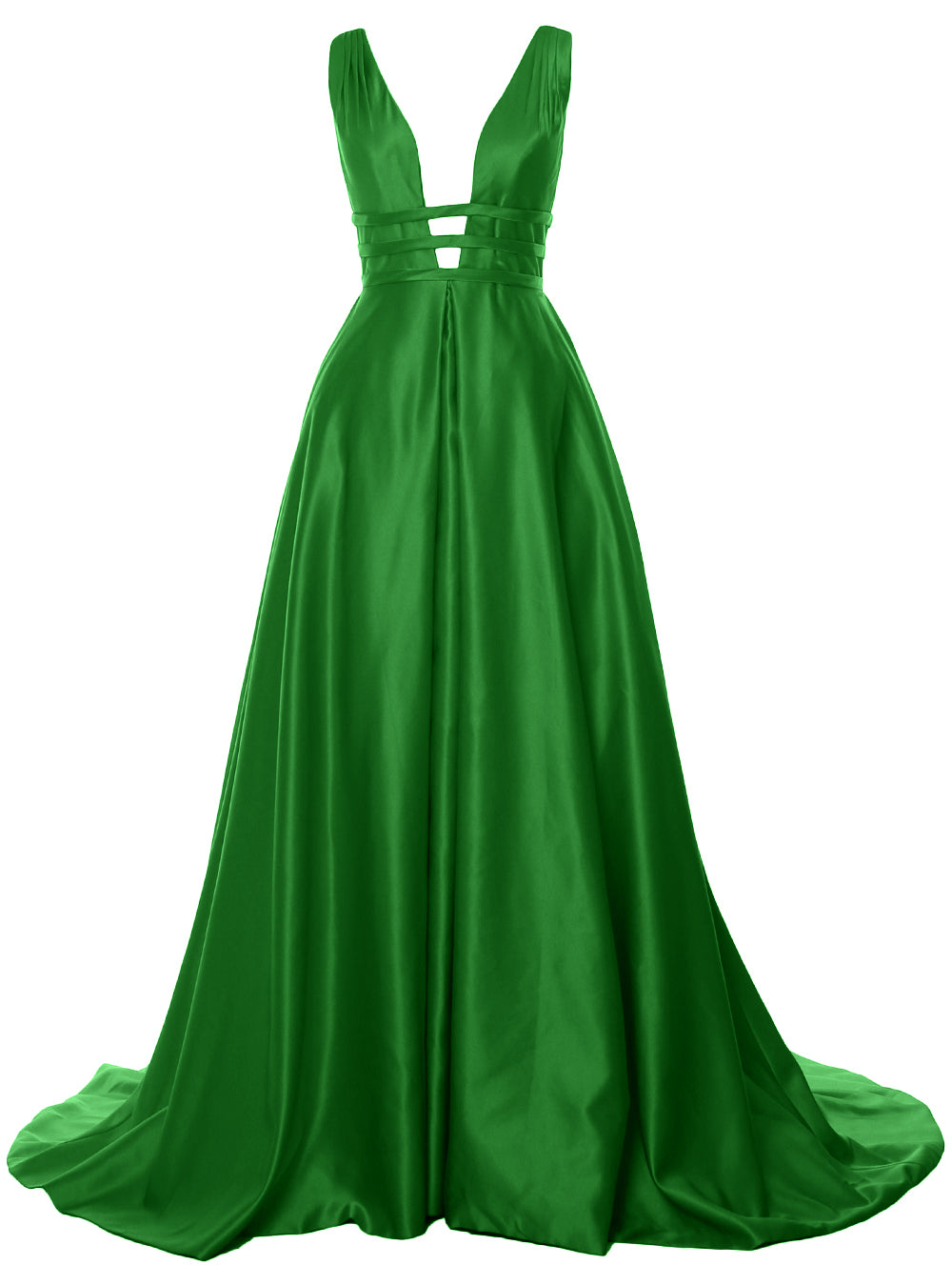 MACloth Damen Ballkleid mit tiefem V-Ausschnitt, Satin, ärmellos, formelle Abendkleider