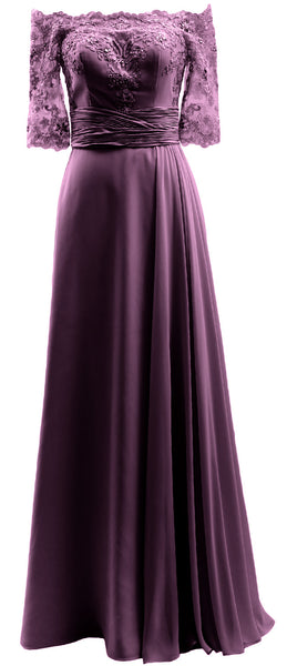 MACloth Women Mother of Bride Dresses Off Shoulder Lace Long Formal Evening Gown