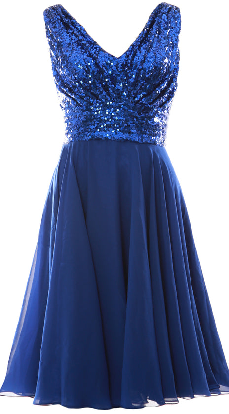 MACloth Women V Neck Sequin Short Wedding Bridesmaid Dresses Mother of Bride