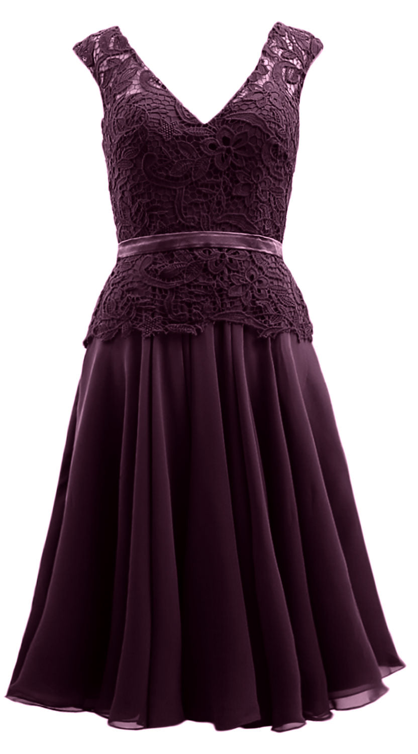 MACloth Women V Neck Lace Chiffon Party Formal Gown Midi Mother of Bride Dress