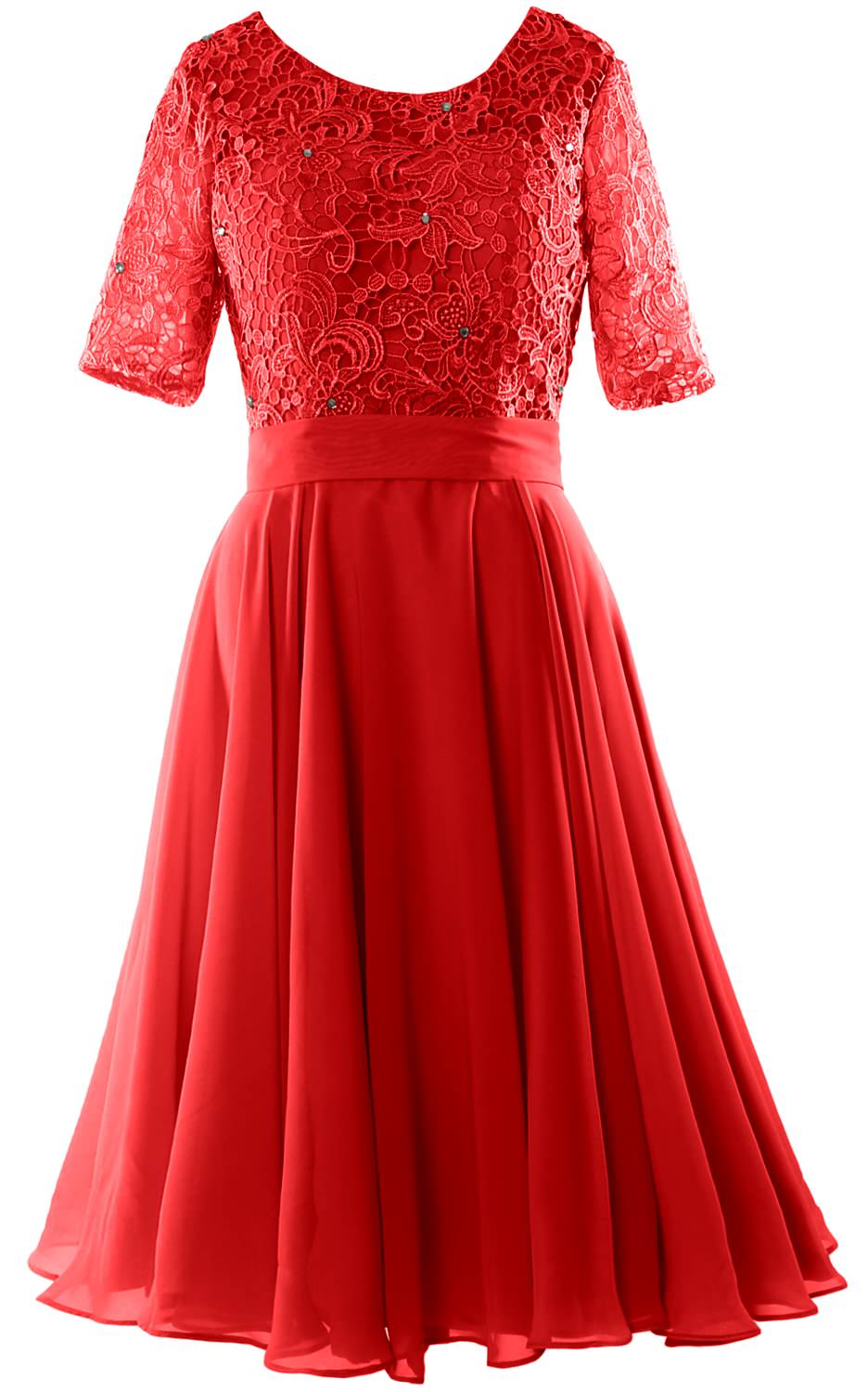 MACloth Women Short Mother Bride Dresses Half Sleeve Wedding Guest Dinner Lace