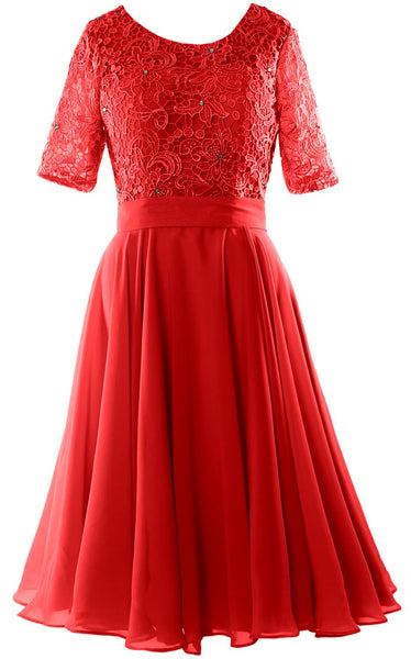 MACloth Women Short Mother Bride Dresses Half Sleeve Wedding Guest Dinner Lace