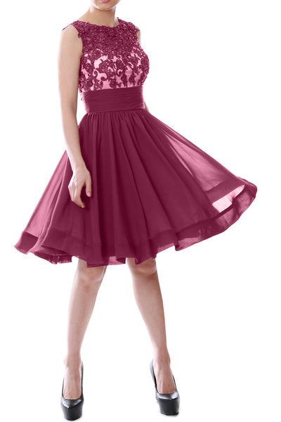 MACloth Women Beaded Lace Chiffon Short Prom Formal Dress Cocktail Party Gown