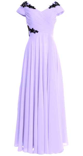 MACloth Women Mother of the Bride Dresses Cap Sleeves V Neck Formal Evening Gown