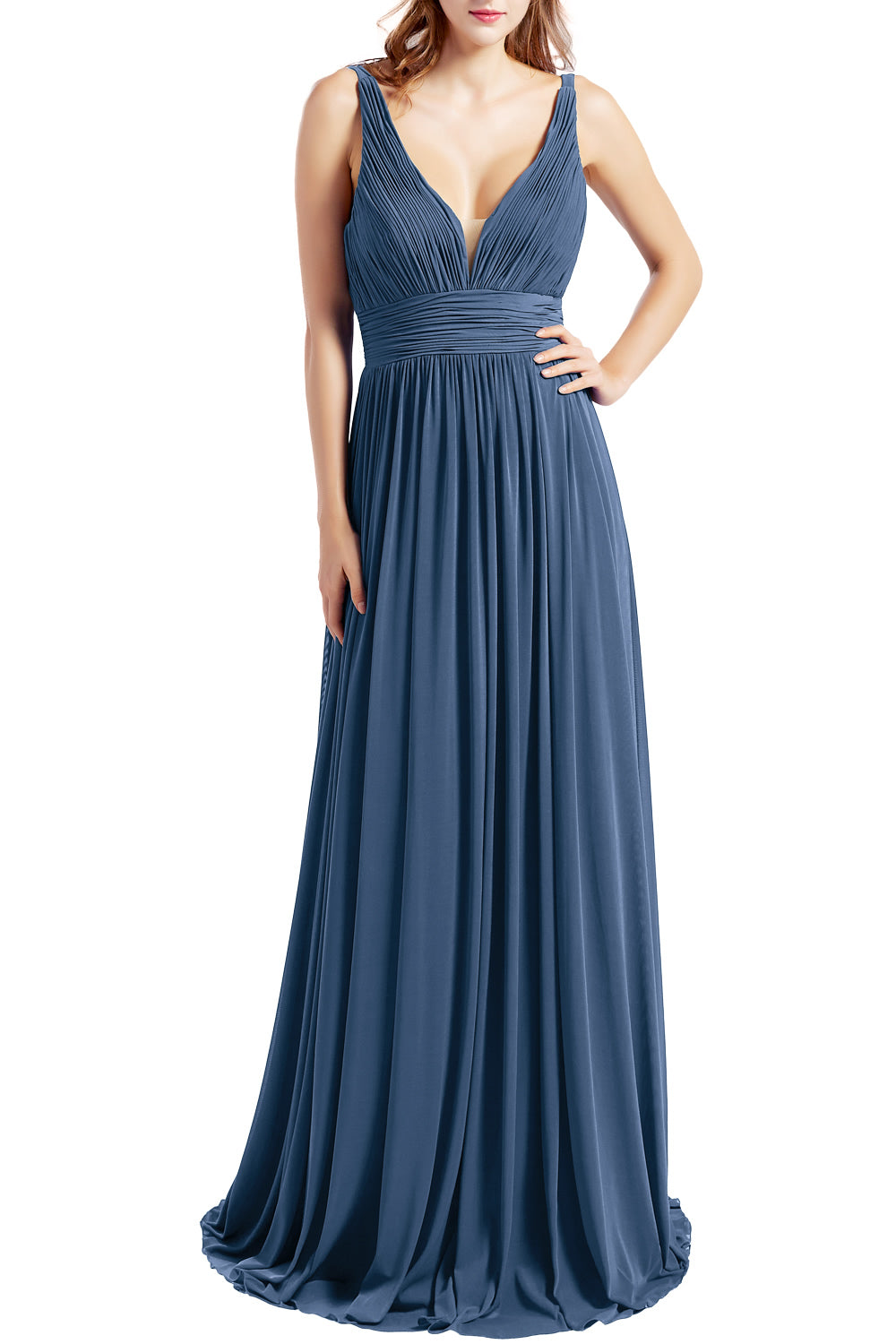 MACloth Women Sleeveless V Neck Bridesmaid Dresses Beach Wedding