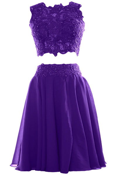MACloth Women Two Piece Lace Chiffon Short Prom Dress Cocktail Party Formal Gown
