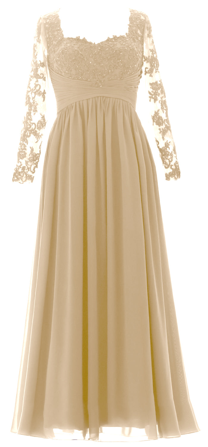 MACloth Damen Kleider für die Brautmutter, Spitze, formelles Abendkleid mit Ärmeln