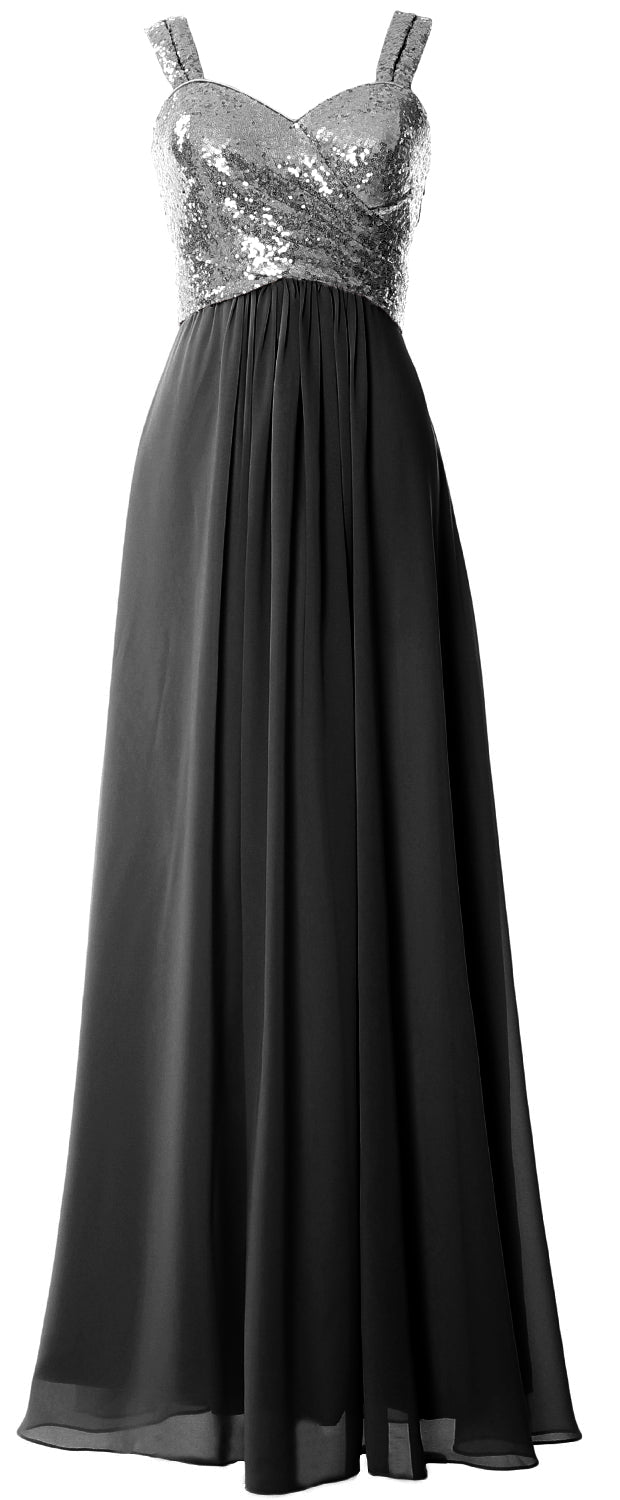 MACloth Women Sequin Chiffon Long Bridesmaid Dress Cowl Back