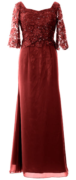 MACloth Women Mother of Bride Dresses Half Sleeves Lace Formal Evening Gown