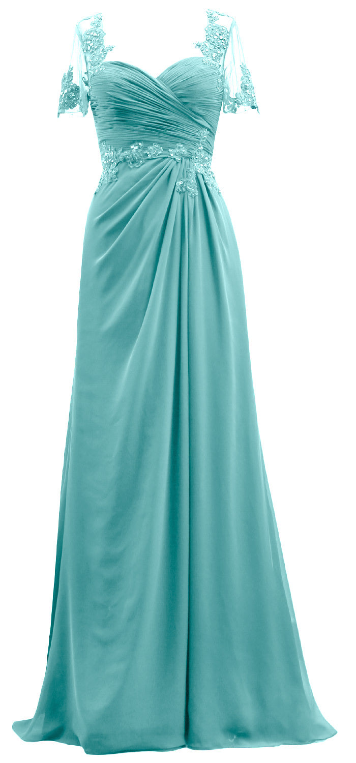 MACloth Damen Kurze Ärmel Spitze Formelles Abendkleid Maxikleid für die Brautmutter