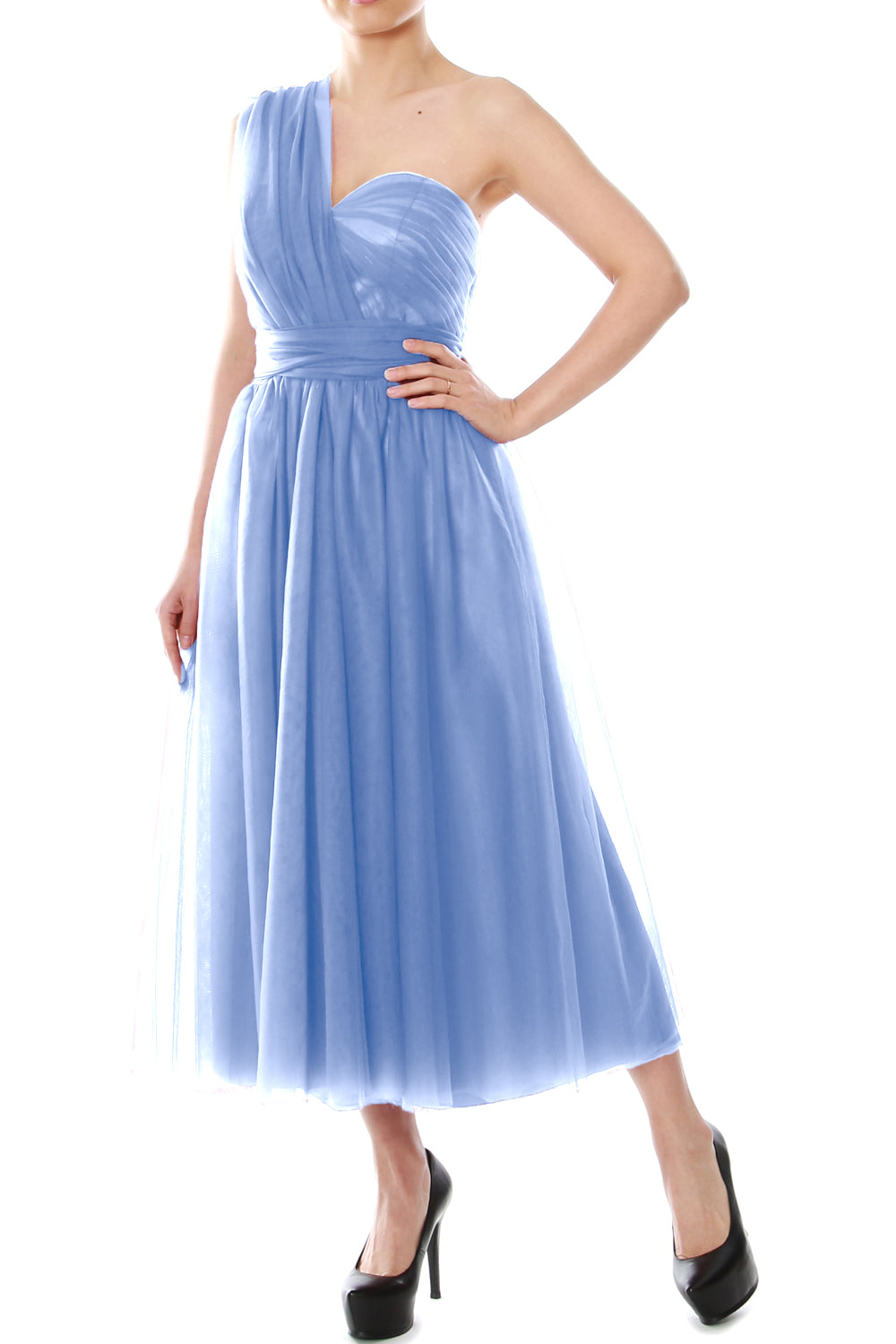 MACloth Midi Convertible Vestidos de dama de honor Vestido de fiesta de boda de tul