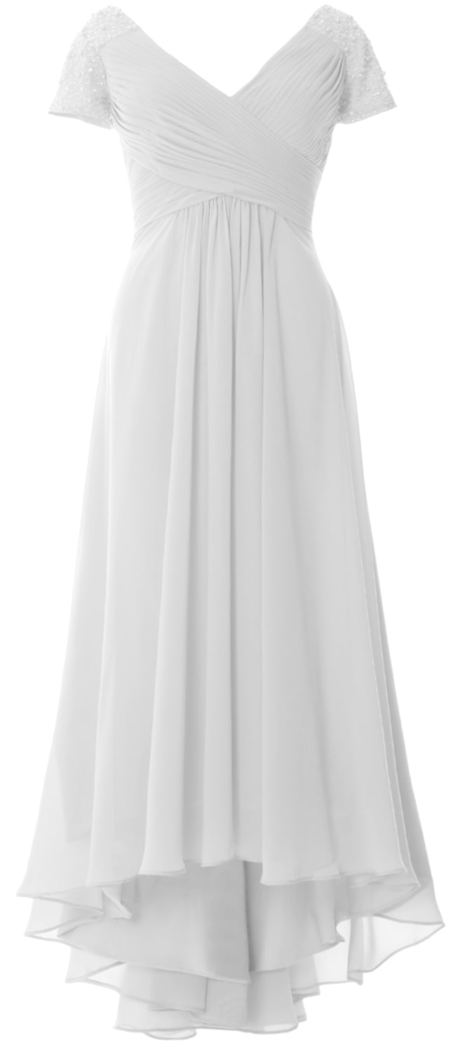 MACloth Mujeres Manga Corta Cuello En V Hi Lo Madre De La Novia Vestidos De Novio Vestido De Noche