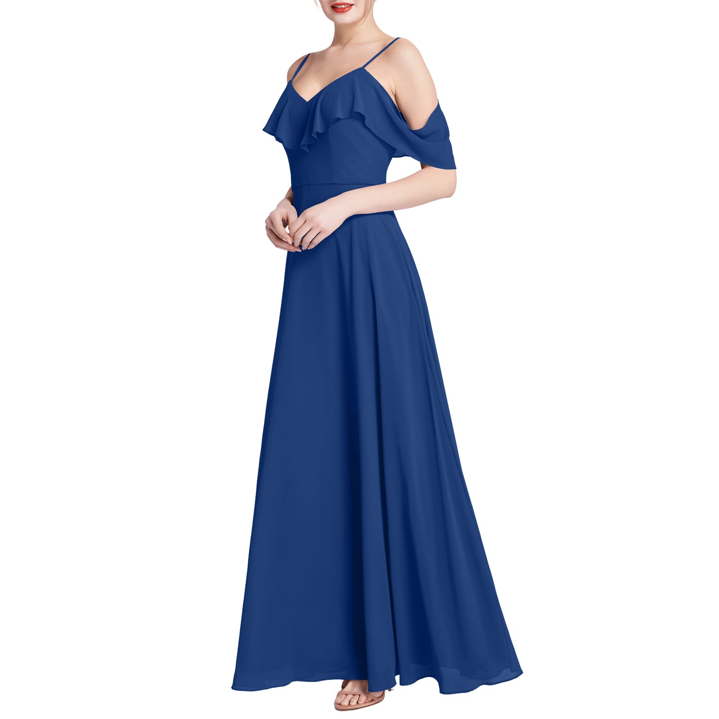 MACloth Women V Neck Cold Shoulder Long Maxi Wedding Party Bridesmaid Dresses