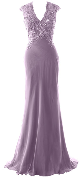 MACloth Women Mother of Bride Dresses Mermaid V Neck Lace Evening Formal Gown