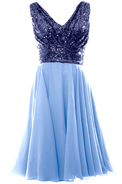 MACloth Women V Neck Sequin Short Wedding Bridesmaid Dresses Mother of Bride