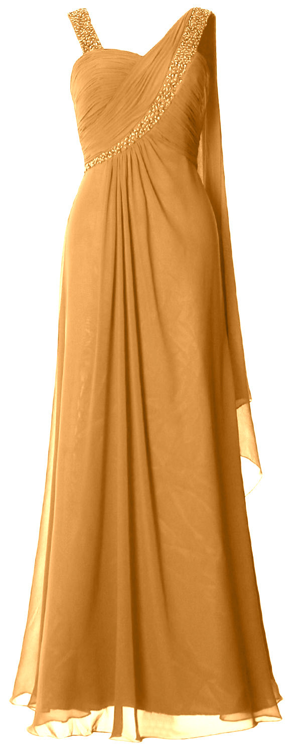 MACloth Women Beading Long Pleated Prom Dresses Evening Party Formal Gown