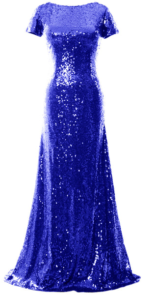 MACloth Mermaid Cap Sleeve Sequin Long Bridesmaid Dress Formal Evening Gown