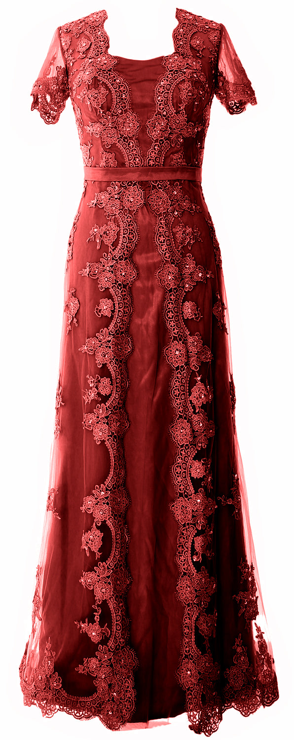 MACloth Damen Kleider für die Brautmutter, kurze Ärmel, Spitze, formelles Abendkleid